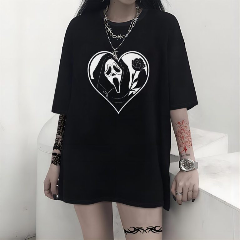 White Skull Print V-Neck Tee