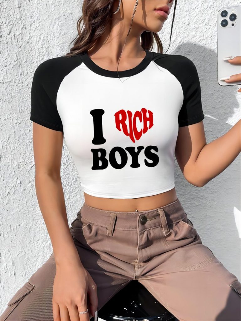 Red Music Print V-Neck Tee