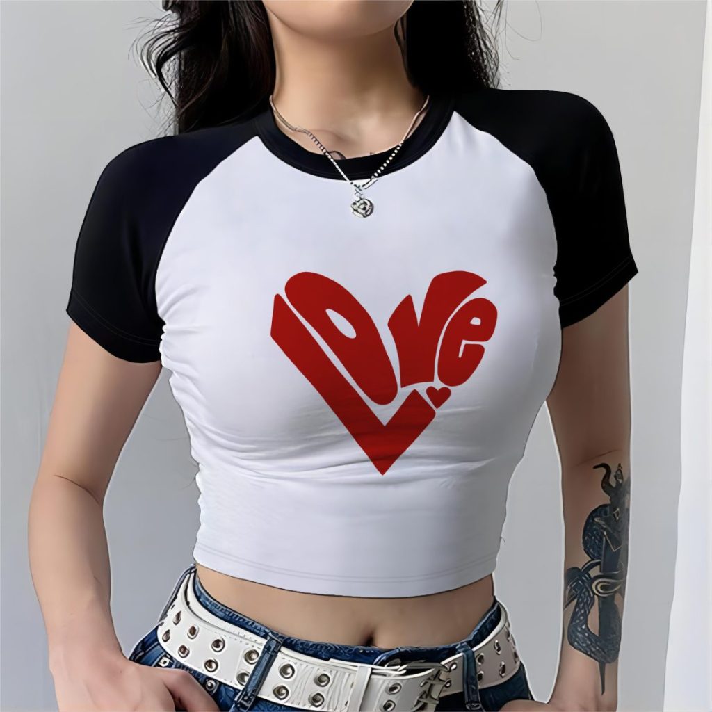 Red Smiley Print V-Neck Tee