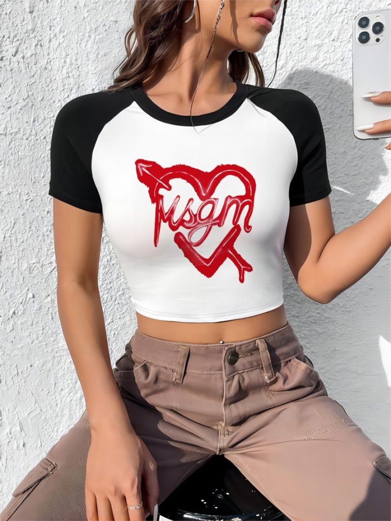 Red Abstract Print V-Neck Tee