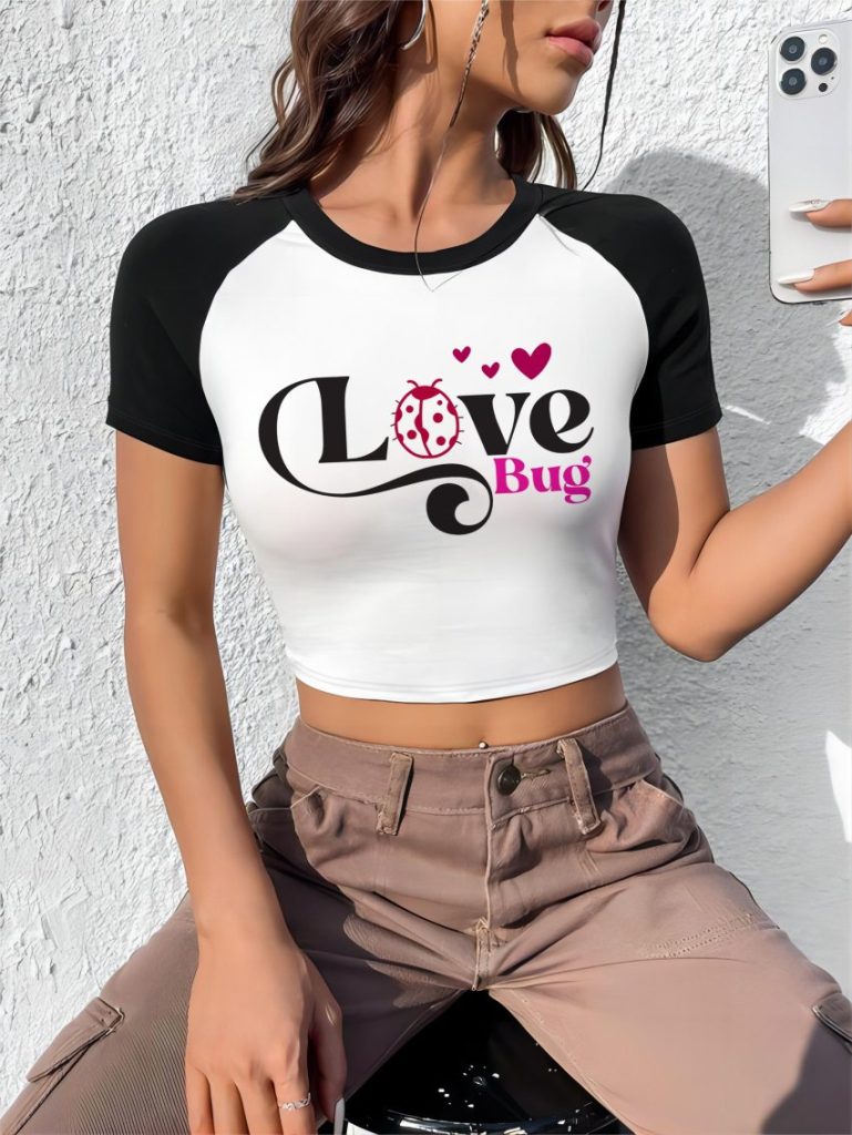 White Cartoon Print V-Neck Tee