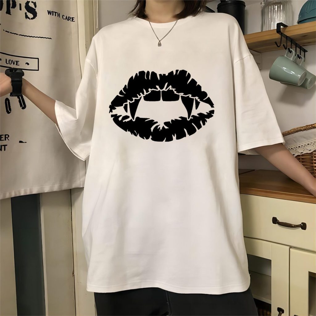 White Portrait Print Collared Tee