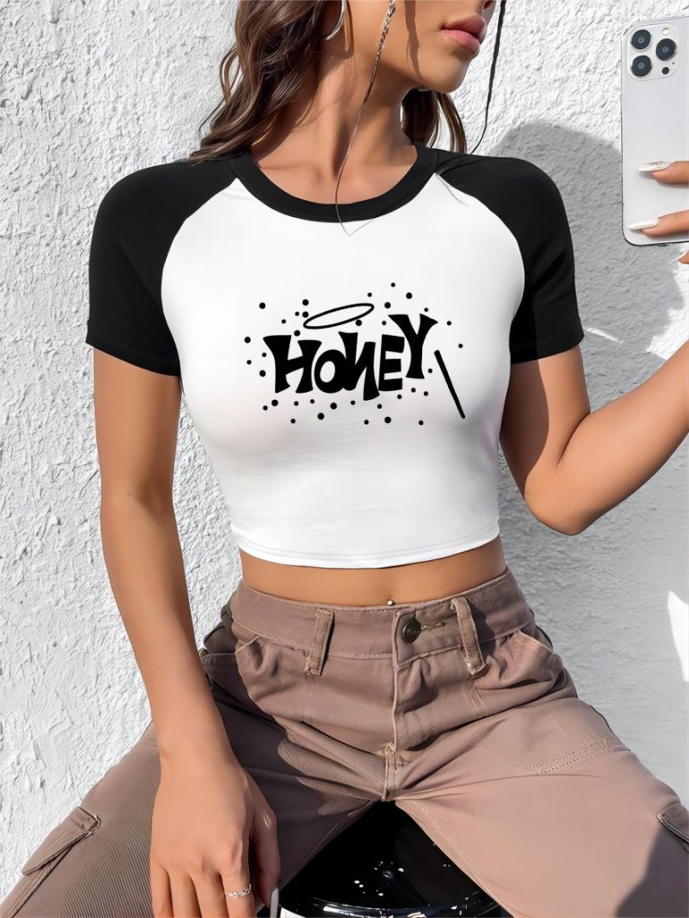 White Abstract Print V-Neck Tee