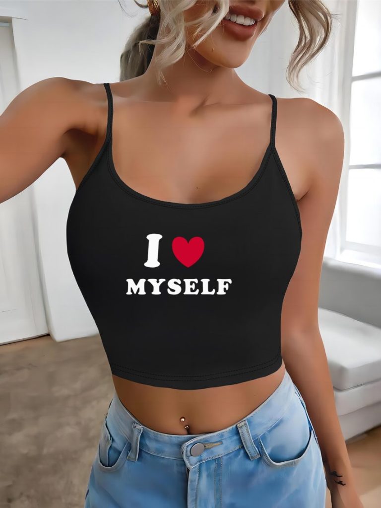 Black Letter Print Halter Top