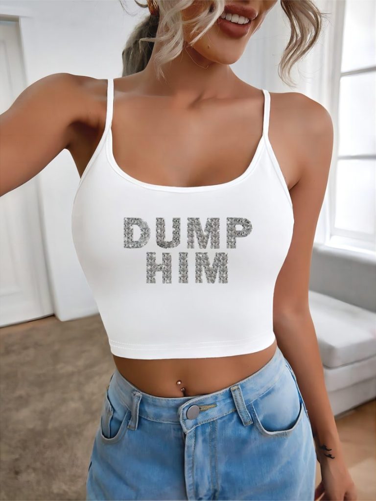Orange Letter Print V-Neck Top