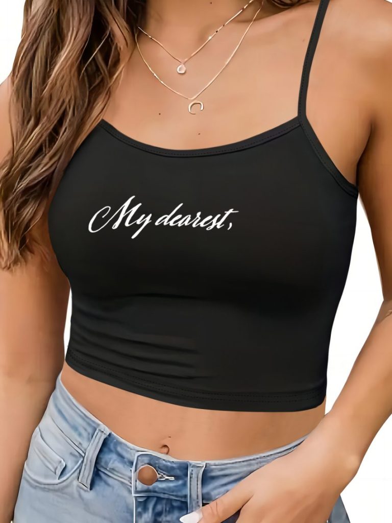 Black Letter Print Collared Top