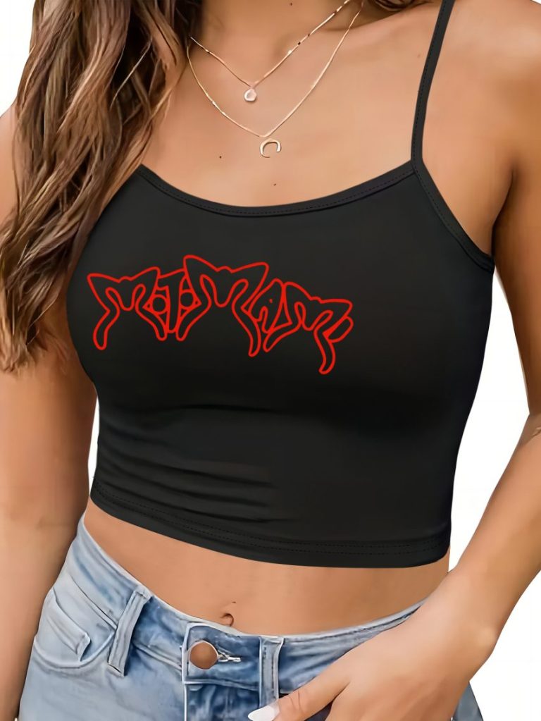 Red Music Print Collared Top