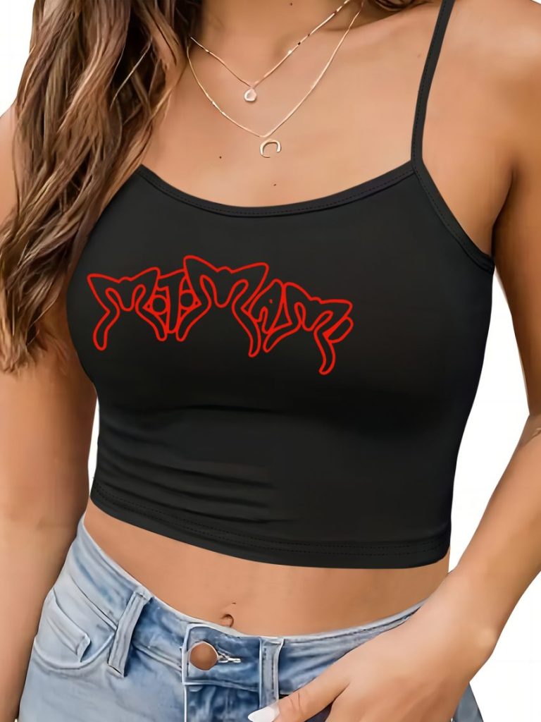 Red Music Print Collared Top