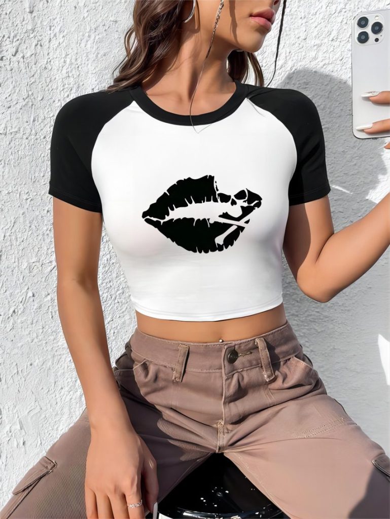 Black Animal Print V-Neck Top