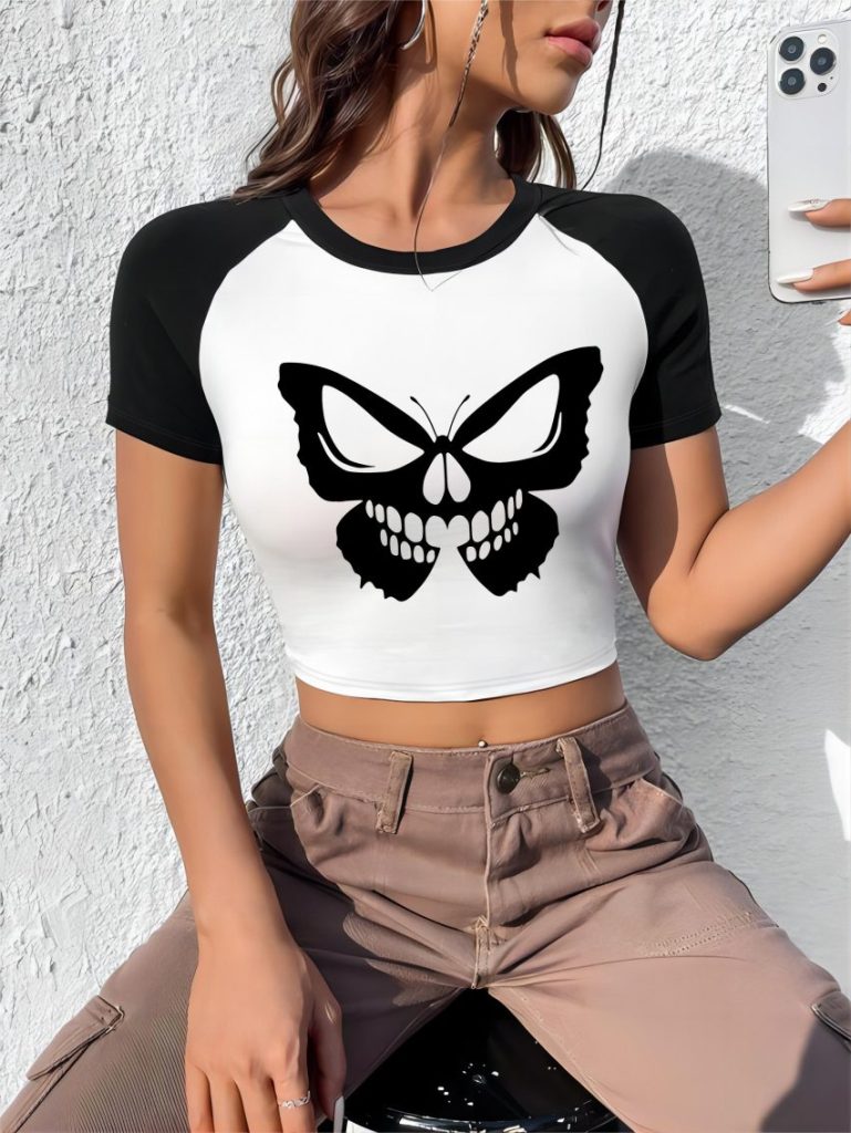 Skull Print Off-Shoulder Top