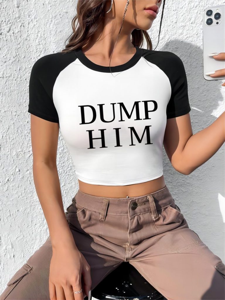 White Letter Print Off-Shoulder Top