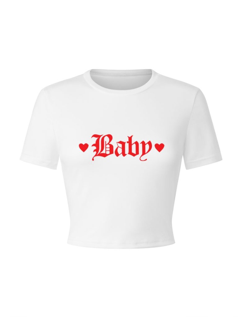 Red Letter Print V-Neck Tee