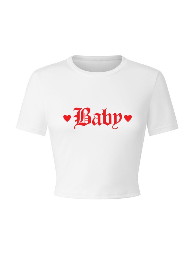 Red Letter Print V-Neck Tee