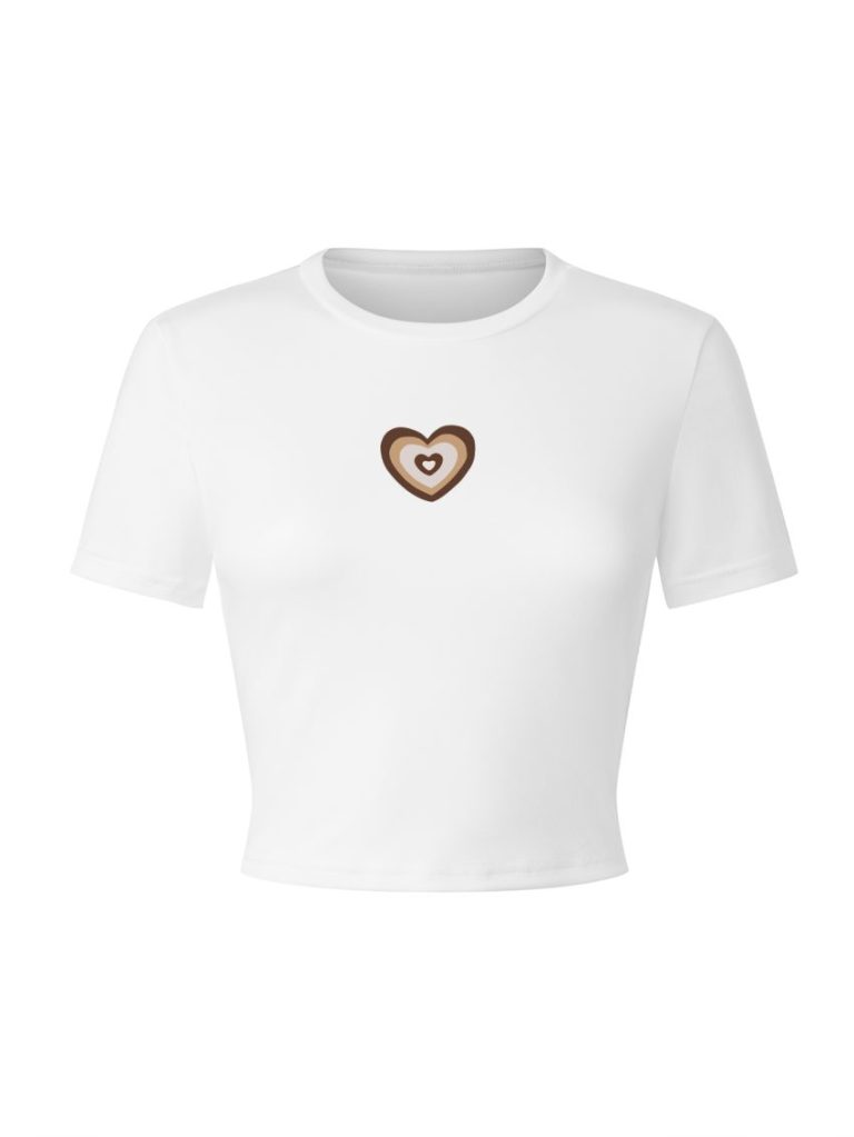Brown Heart Print V-Neck Tee