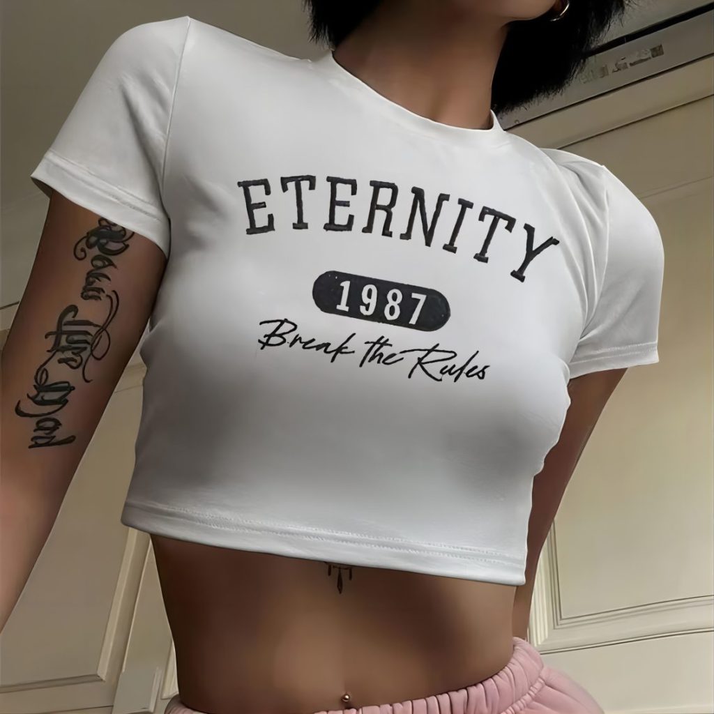 White Butterfly Print Crew Tee