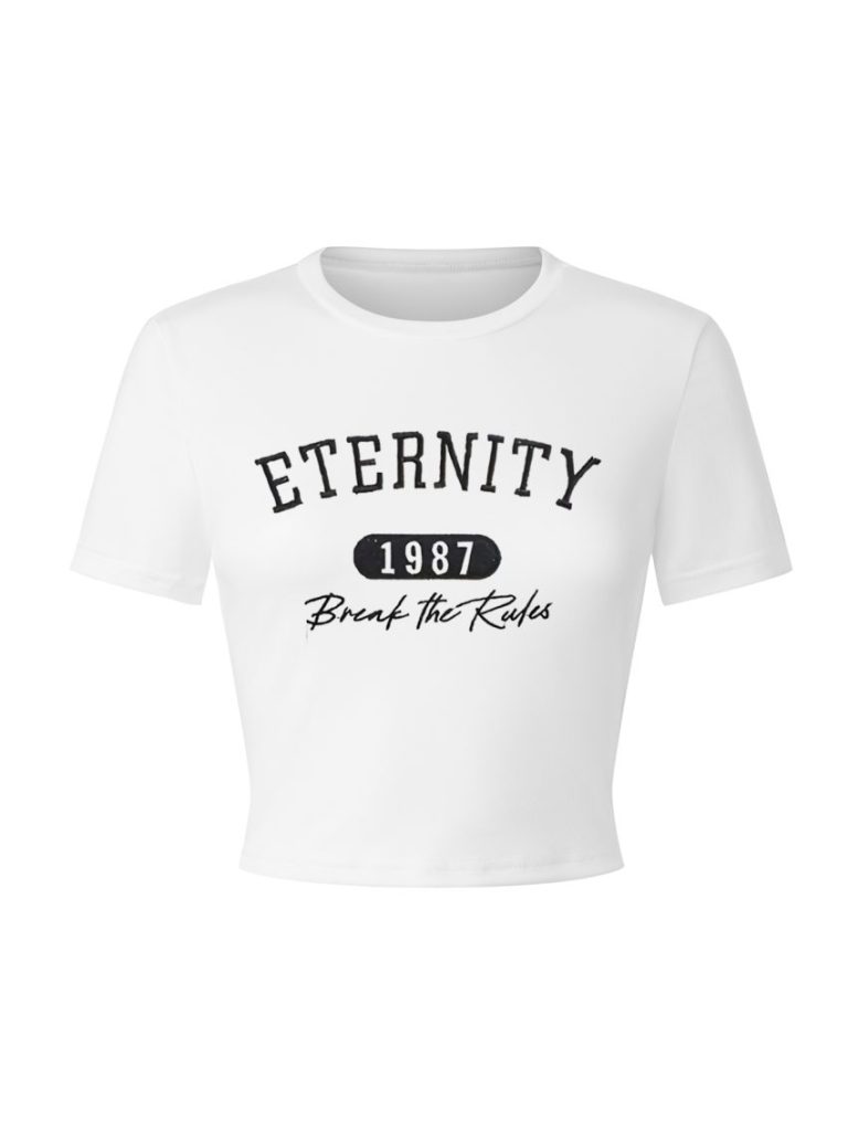 White Letter Print V-Neck Tee