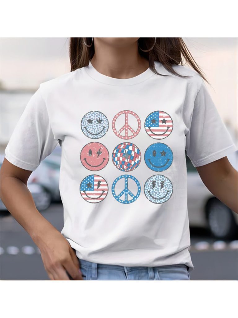 Vintage Patriotic Smiley Print Tee