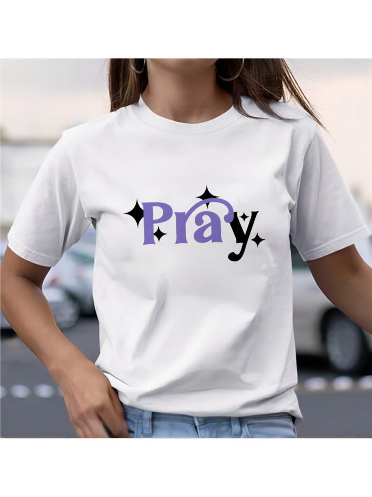 Purple Letter Print Cotton Tee