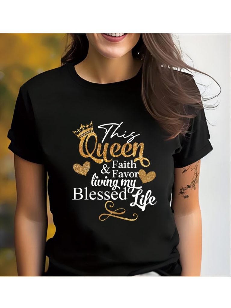 Gold Queen Script Print Tee