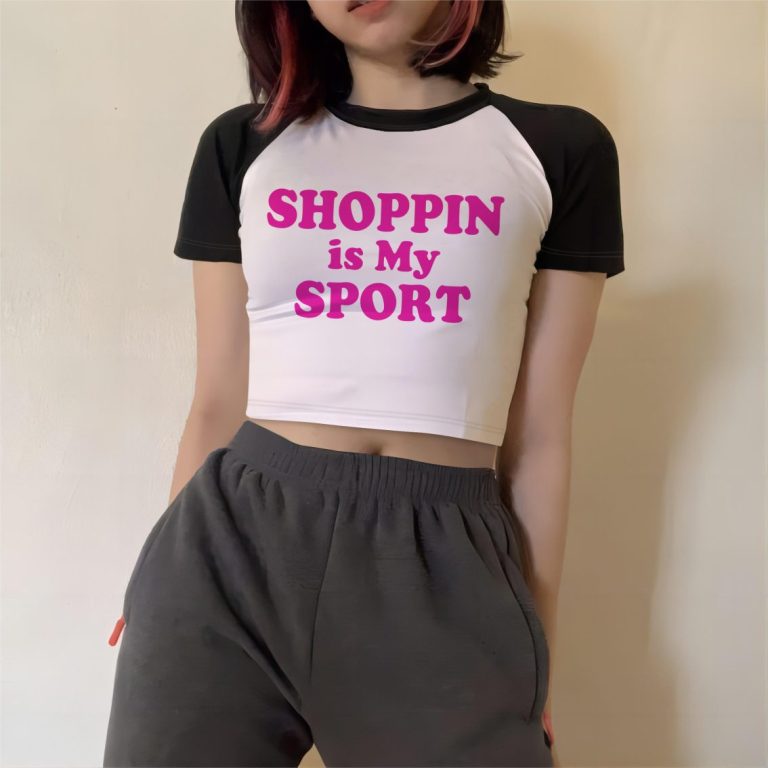 Shopping Slogan Raglan Crop Tee