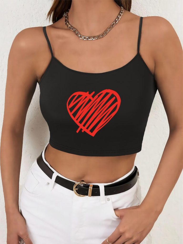 Black Heart Print Off-Shoulder Top