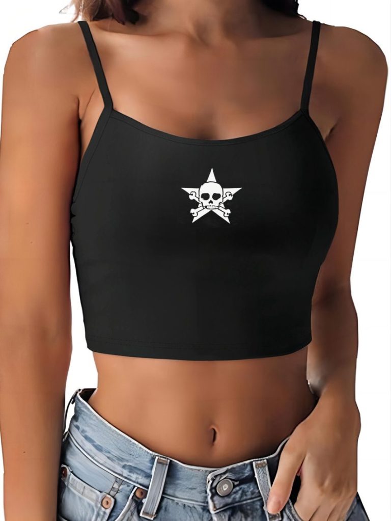 Black Star Print Square Top
