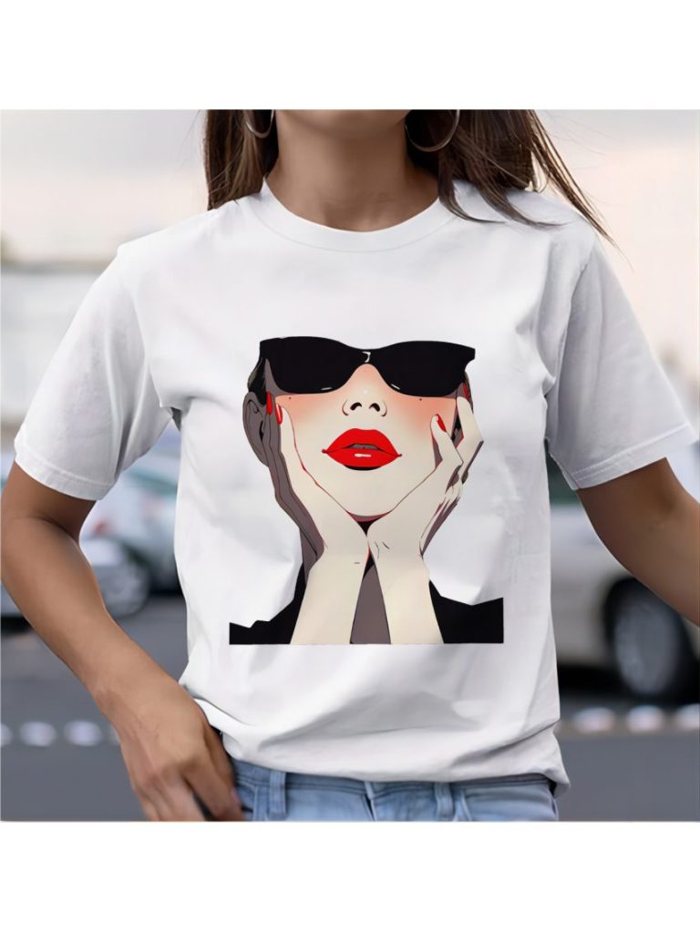 Red Portrait Print Crew Tee