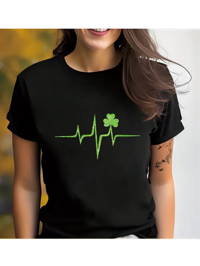 Green Abstract Print V-Neck Tee
