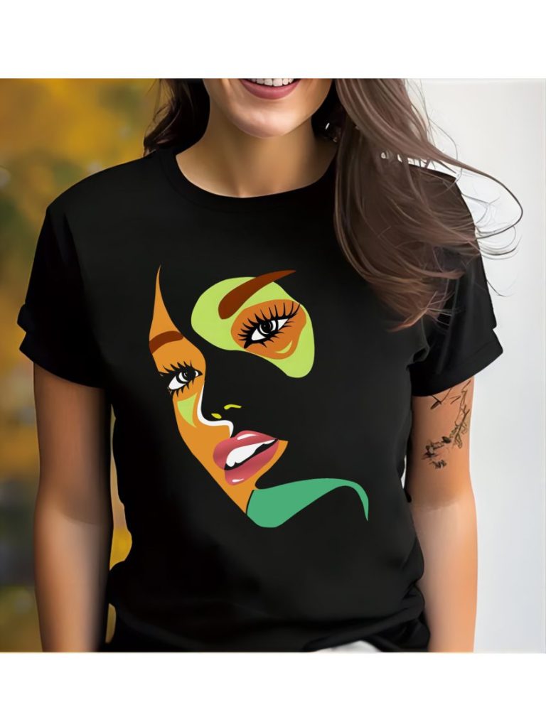Black Portrait Print Off-Shoulder Top