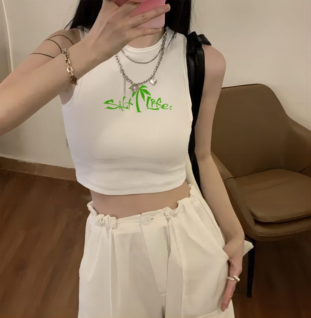 Green Heart Print Halter Top