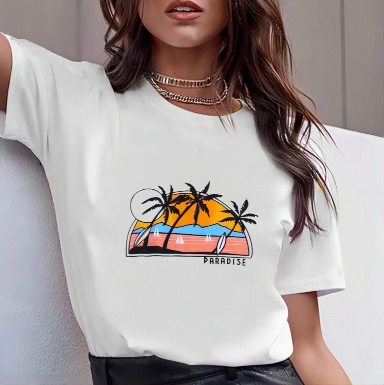 Orange Tropical Print Crew Tee