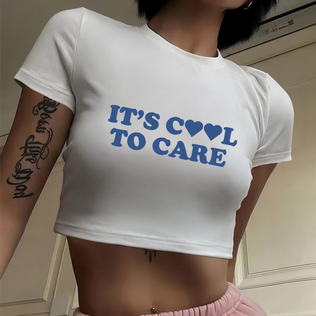 Blue Heart Print Collared Tee