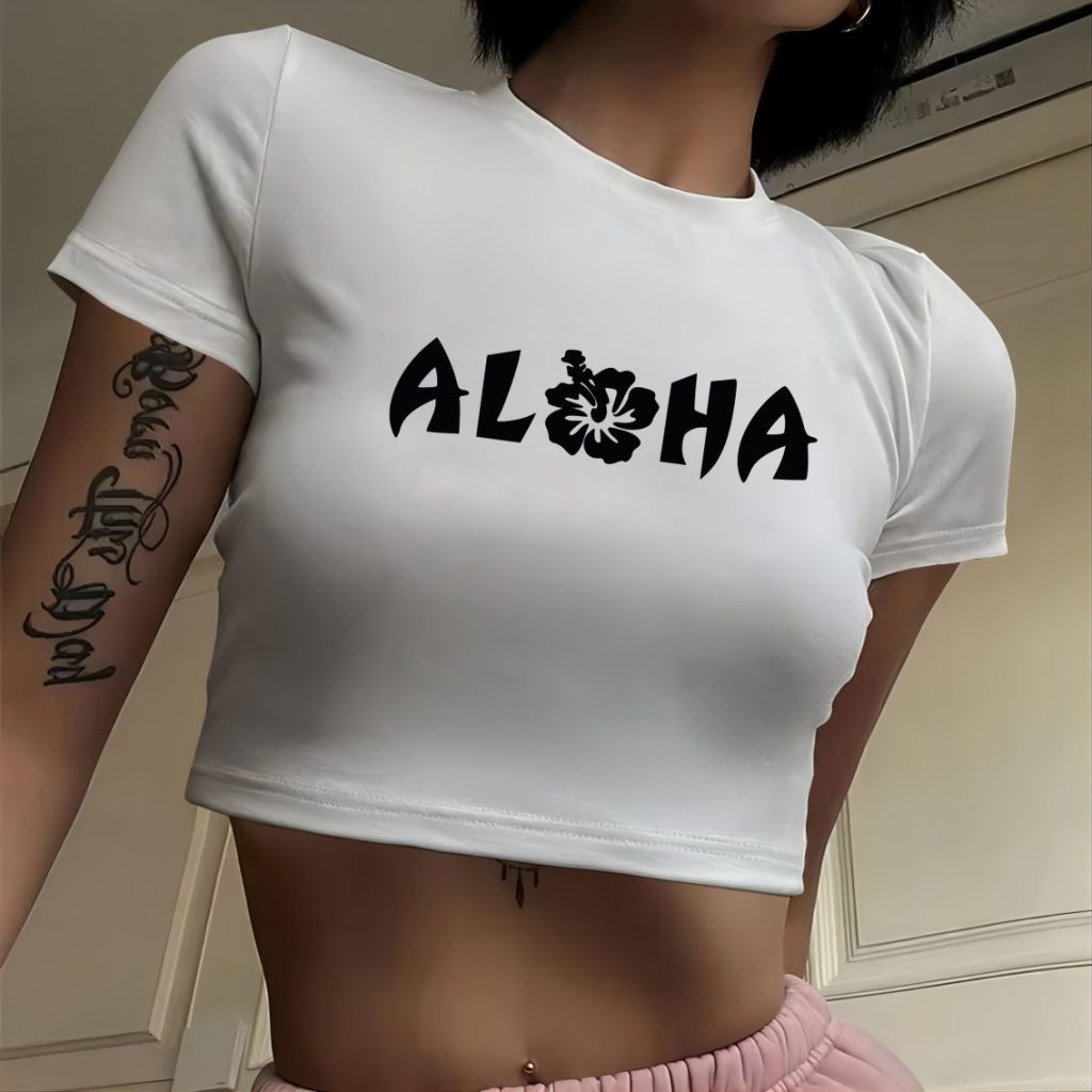 Pink Letter Print V-Neck Tee