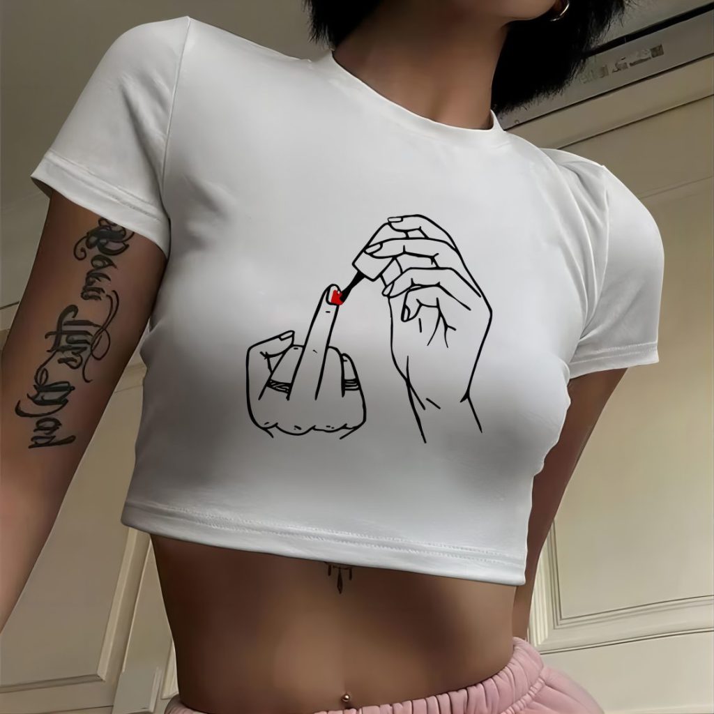 White Heart Print Crew Top