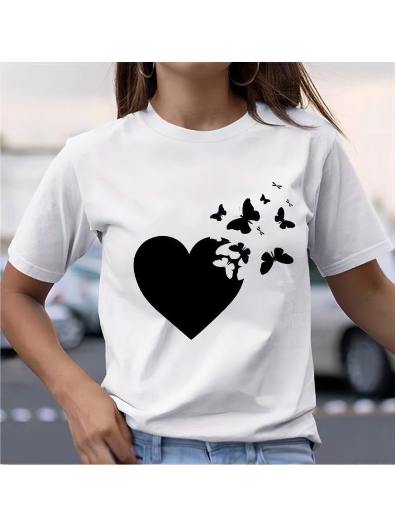 Heart Print V-Neck Tee