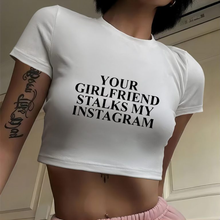 White Letter Print V-Neck Tee