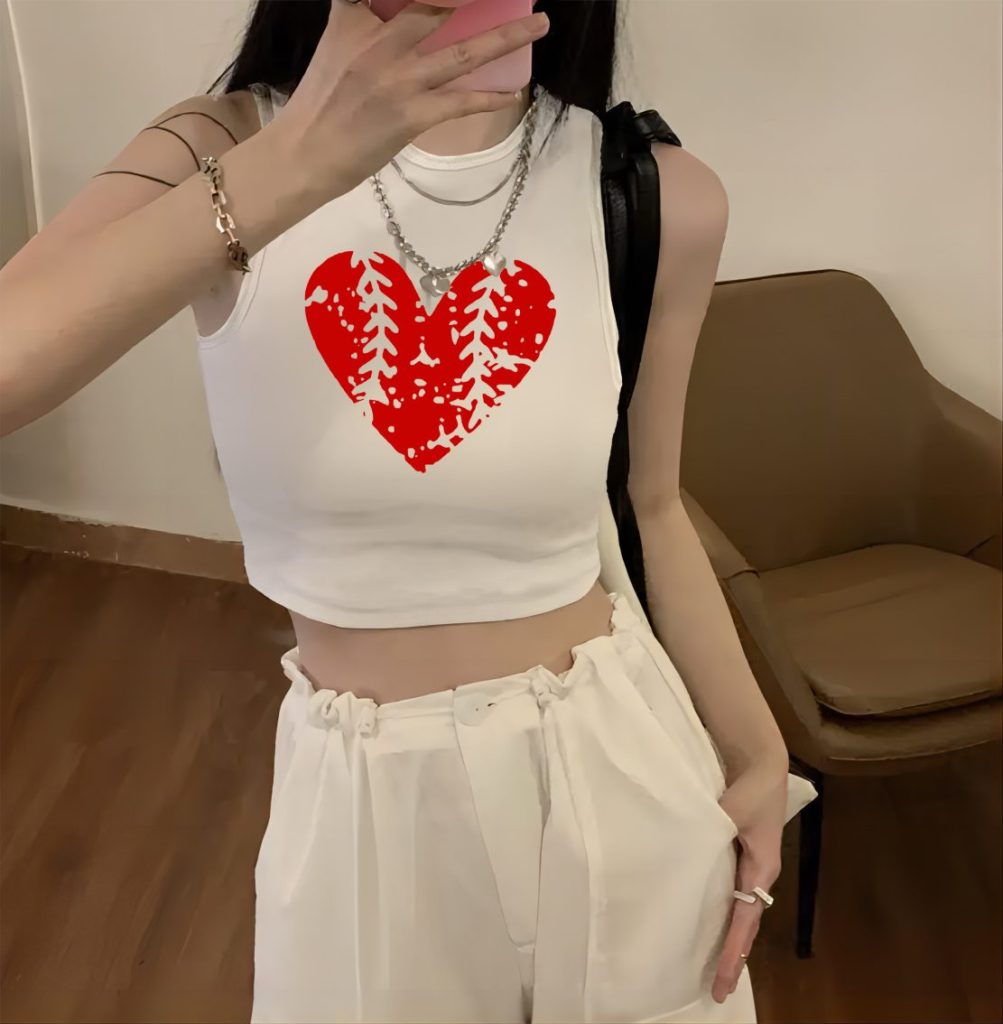 Beige Heart Print Sleeveless Top