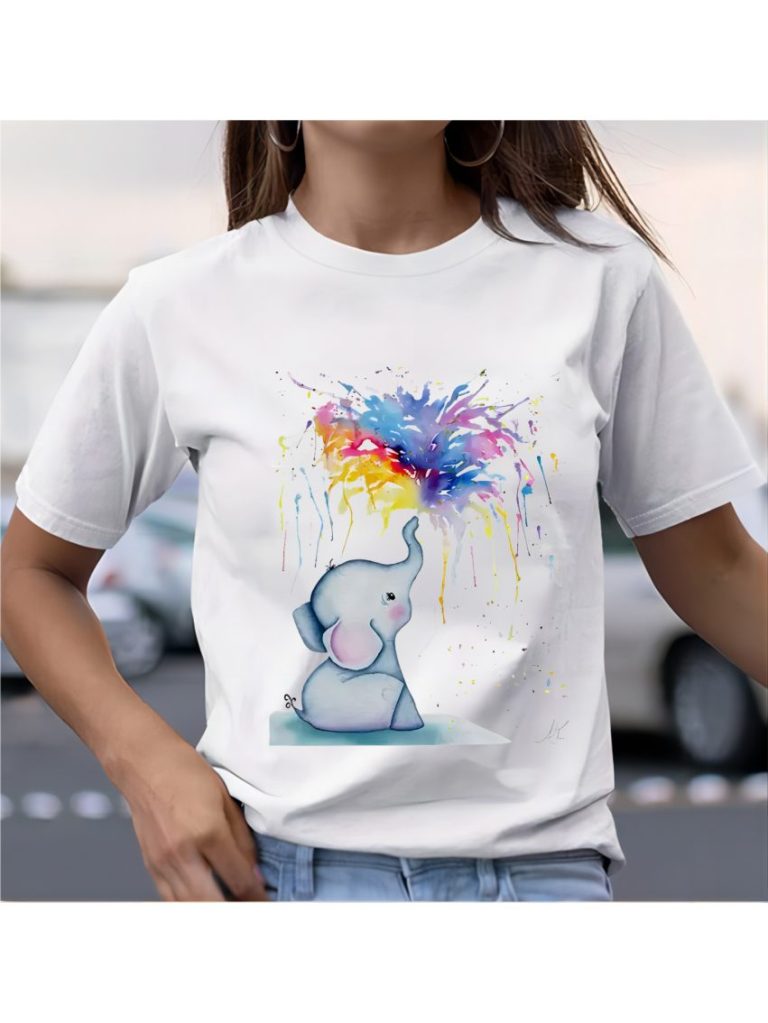 Multicolor Abstract Print V-Neck Tee