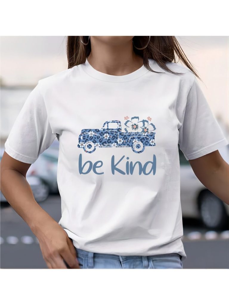 Blue Heart Print Crew Tee