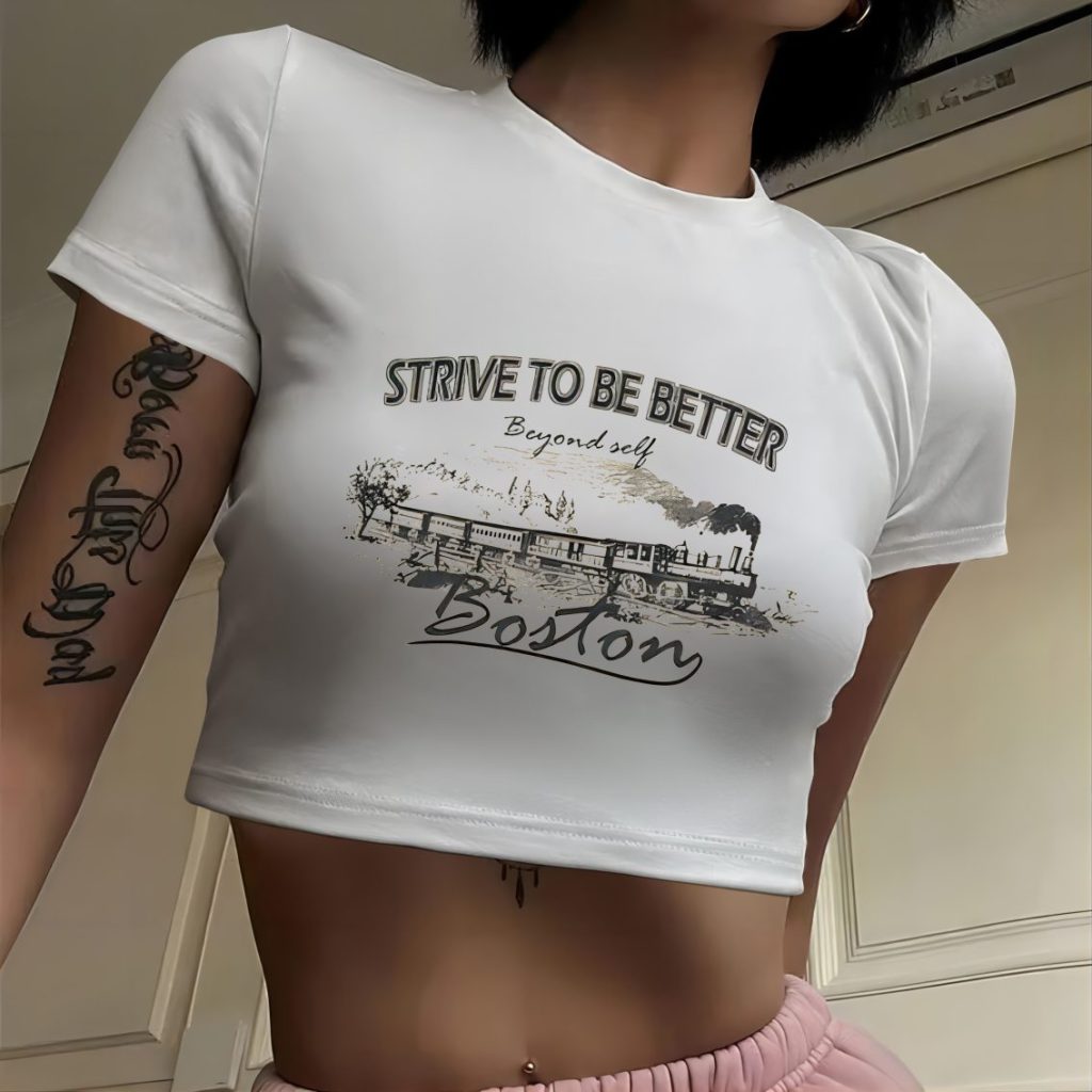 Beige Music Print Crew Top