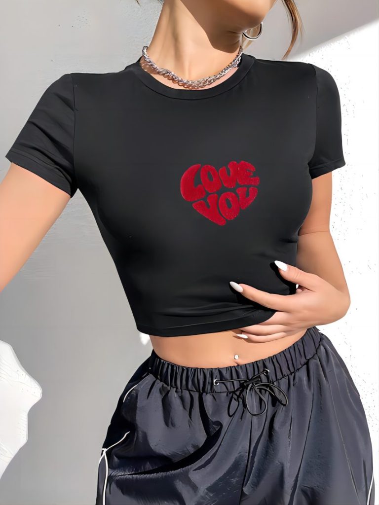 Brown Heart Print Collared Tee