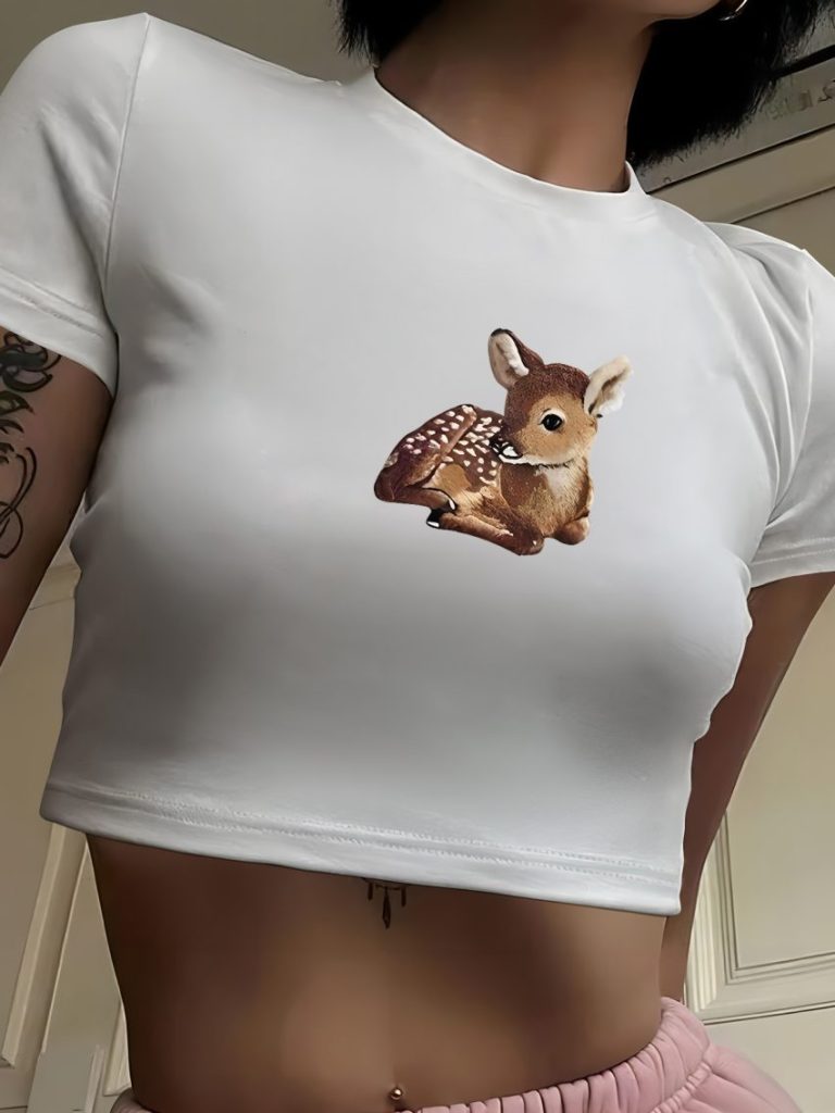 Beige Animal Print Crew Tee