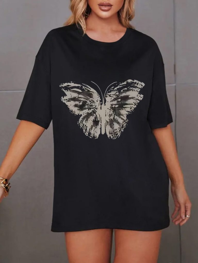 Brown Butterfly Print Tee