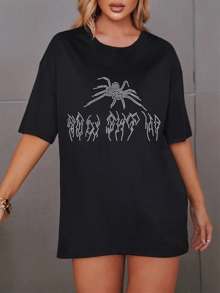 Black Tropical Print Crew Tee