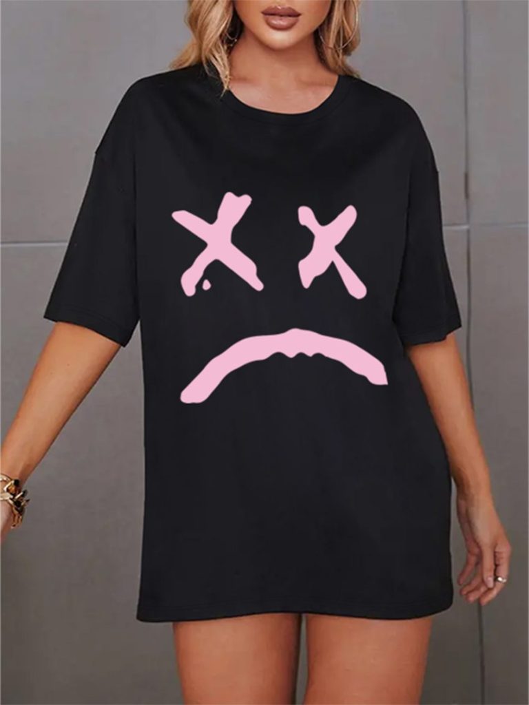 Pink Smiley Print Collared Tee
