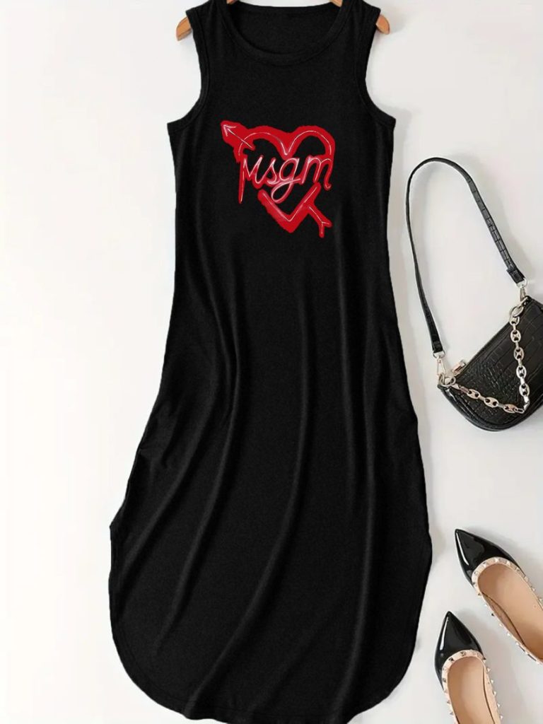 Black Heart Print Sleeveless Top