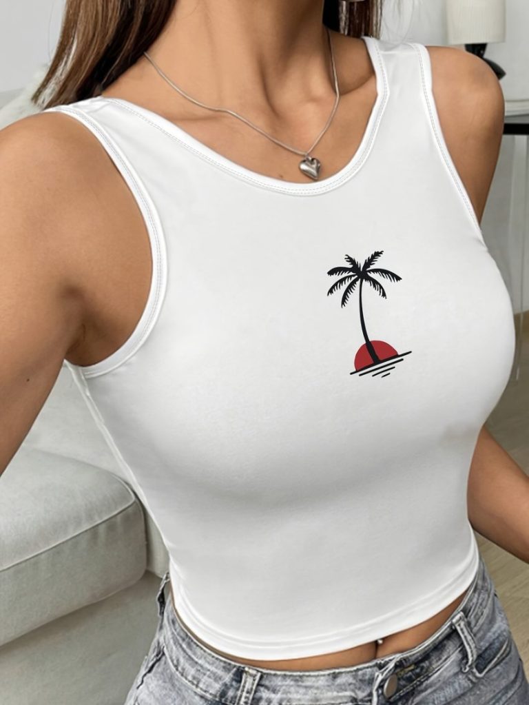 White Tropical Print Off-Shoulder Top