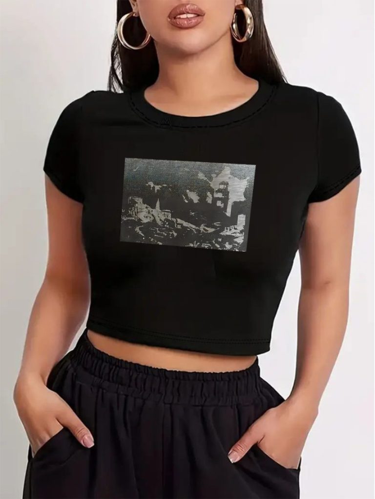 Black Portrait Print Crew Top