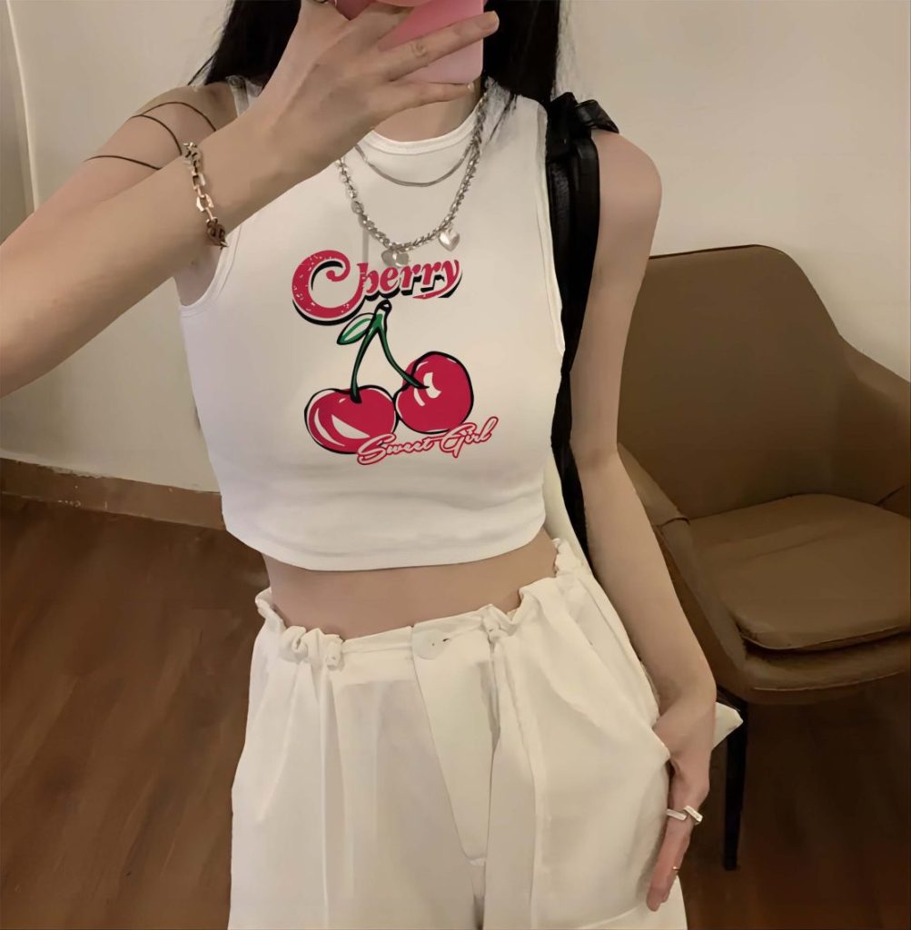 Beige Butterfly Print Sleeveless Top