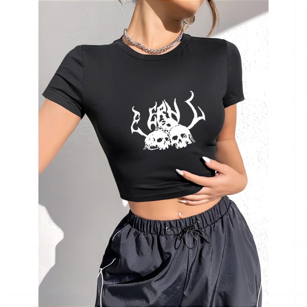 Black Abstract Print Top